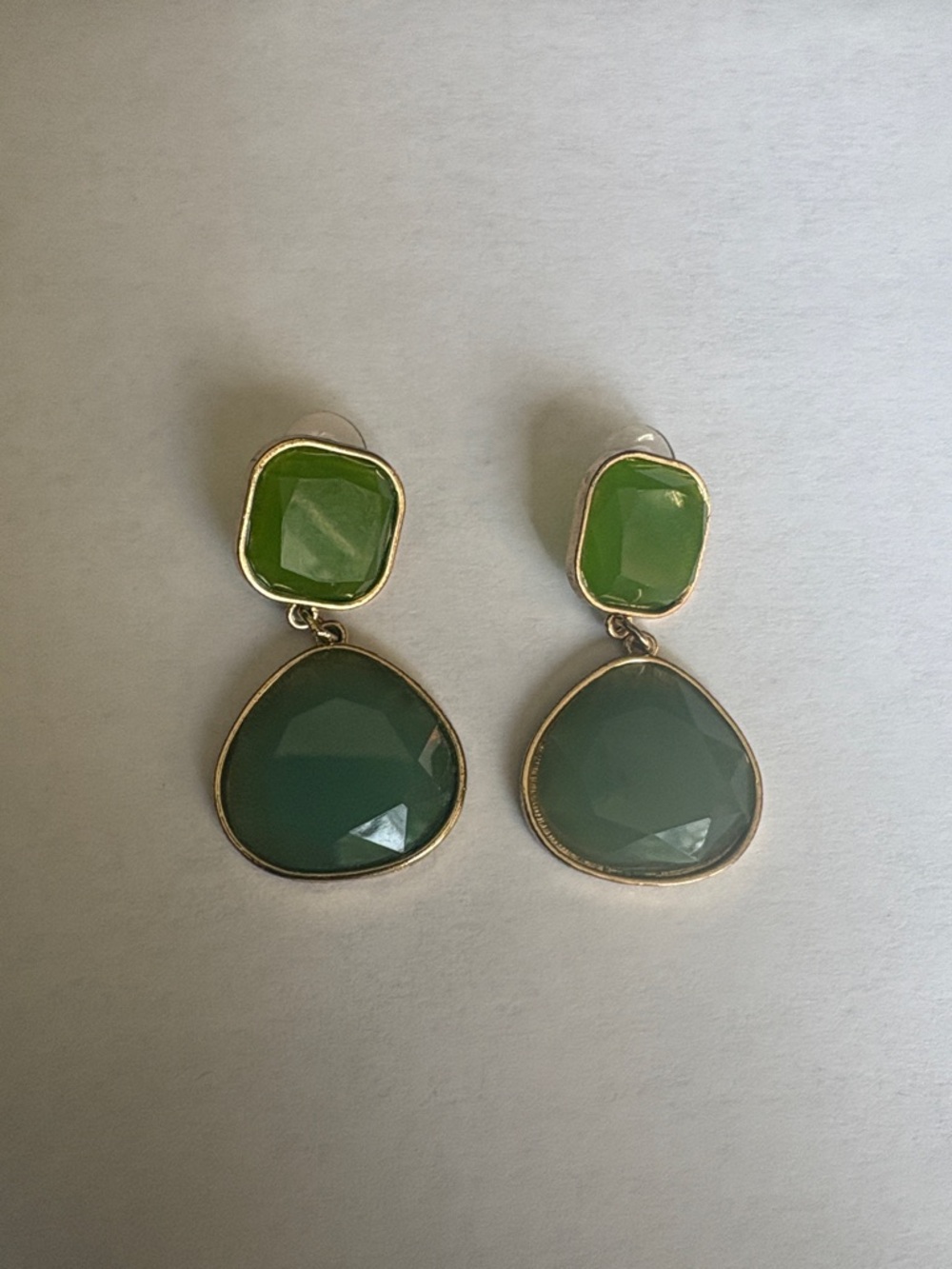 Green Two-Tone Drop Earrings